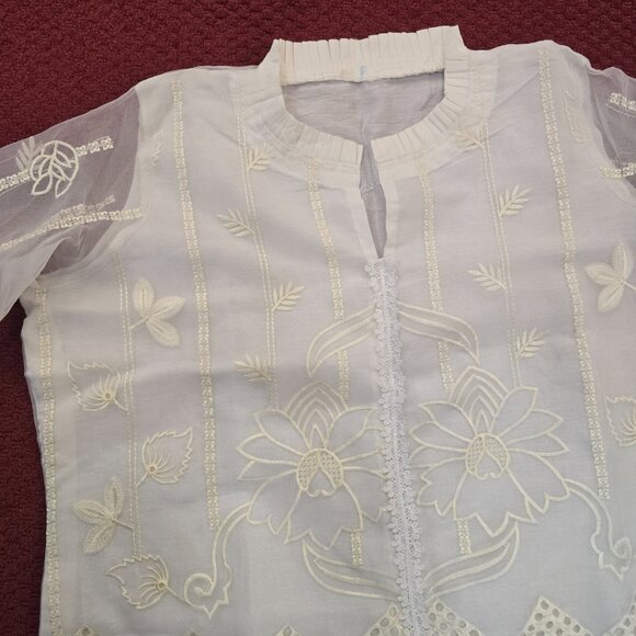 Elegant White Embroidered 3 Piece Suit Traditional Desi Wear Size XL - Picture 5 of 9